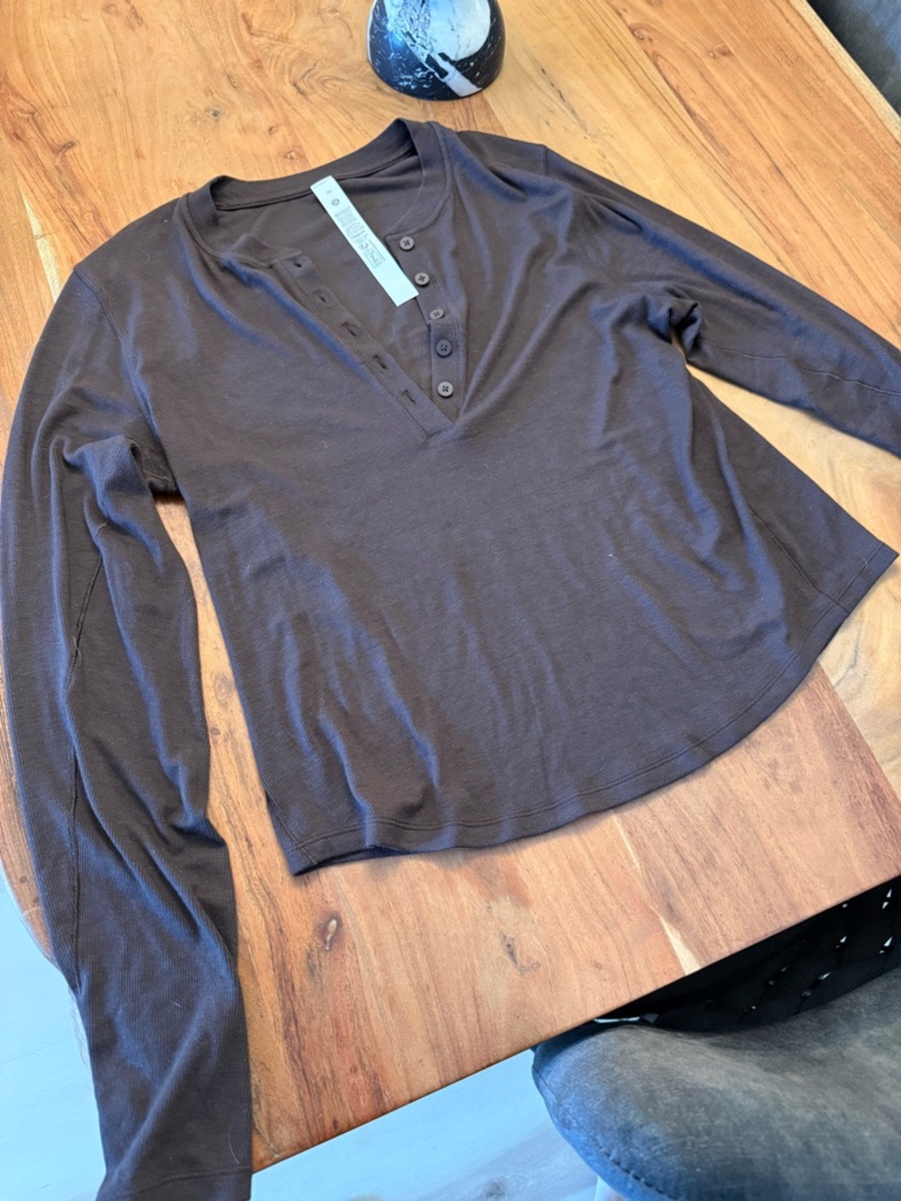 LULULEMON Long Sleeve Henley Top in Dark Brown -